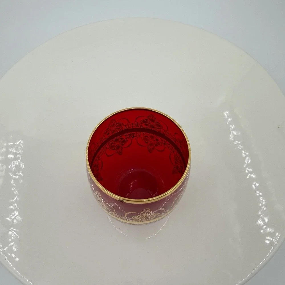Vintage Murano Tre Fuochi Ruby Red Gold Mini Tumbler Juice Glass 3